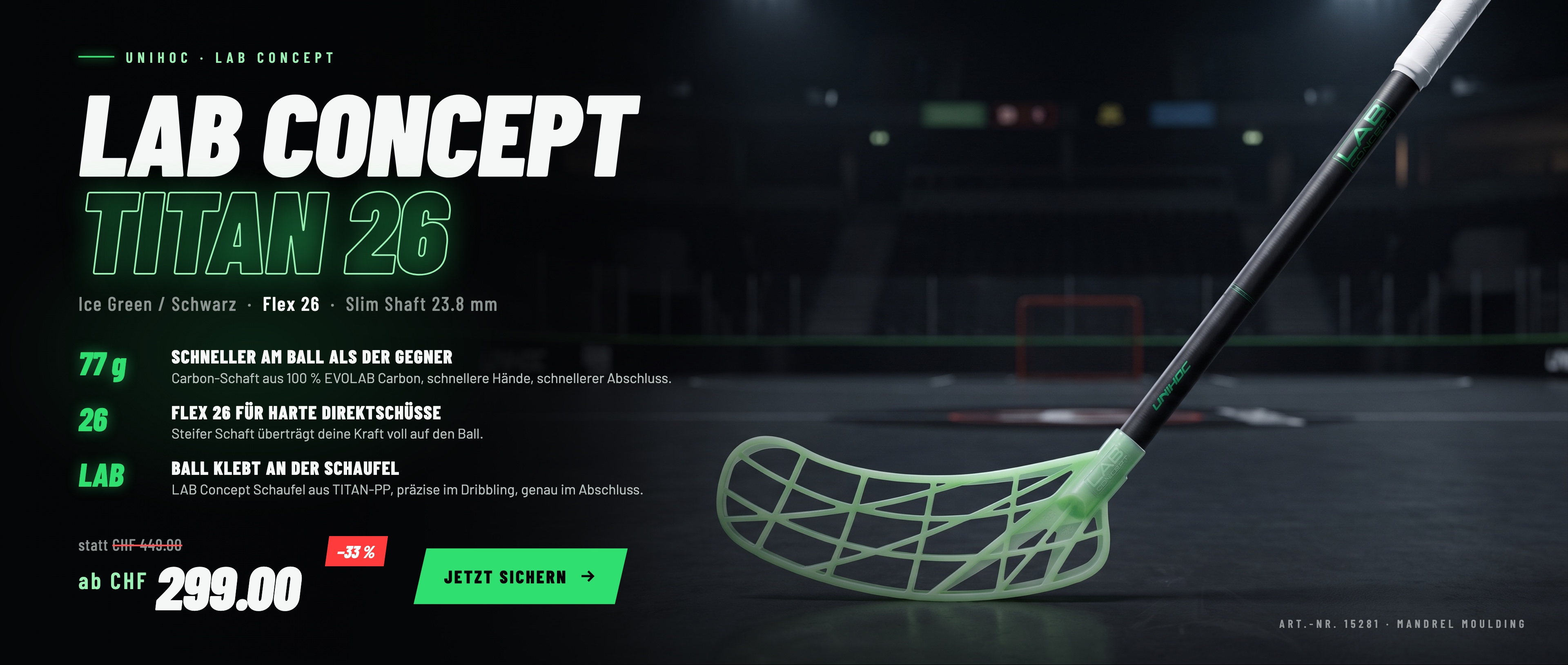 Kampagnenvisual Unihoc LAB Concept Titan 26 ice green